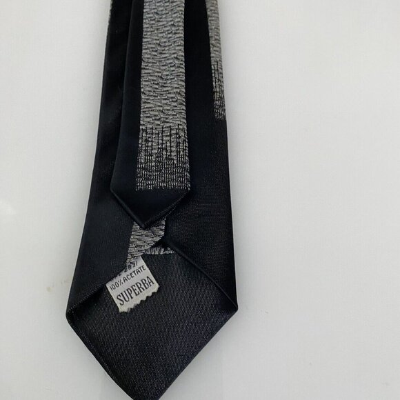 Vintage Superba Black Silver Gray Skinny Tie‎ Necktie 2.5" Rockabilly 1950'-60's - Picture 12 of 16